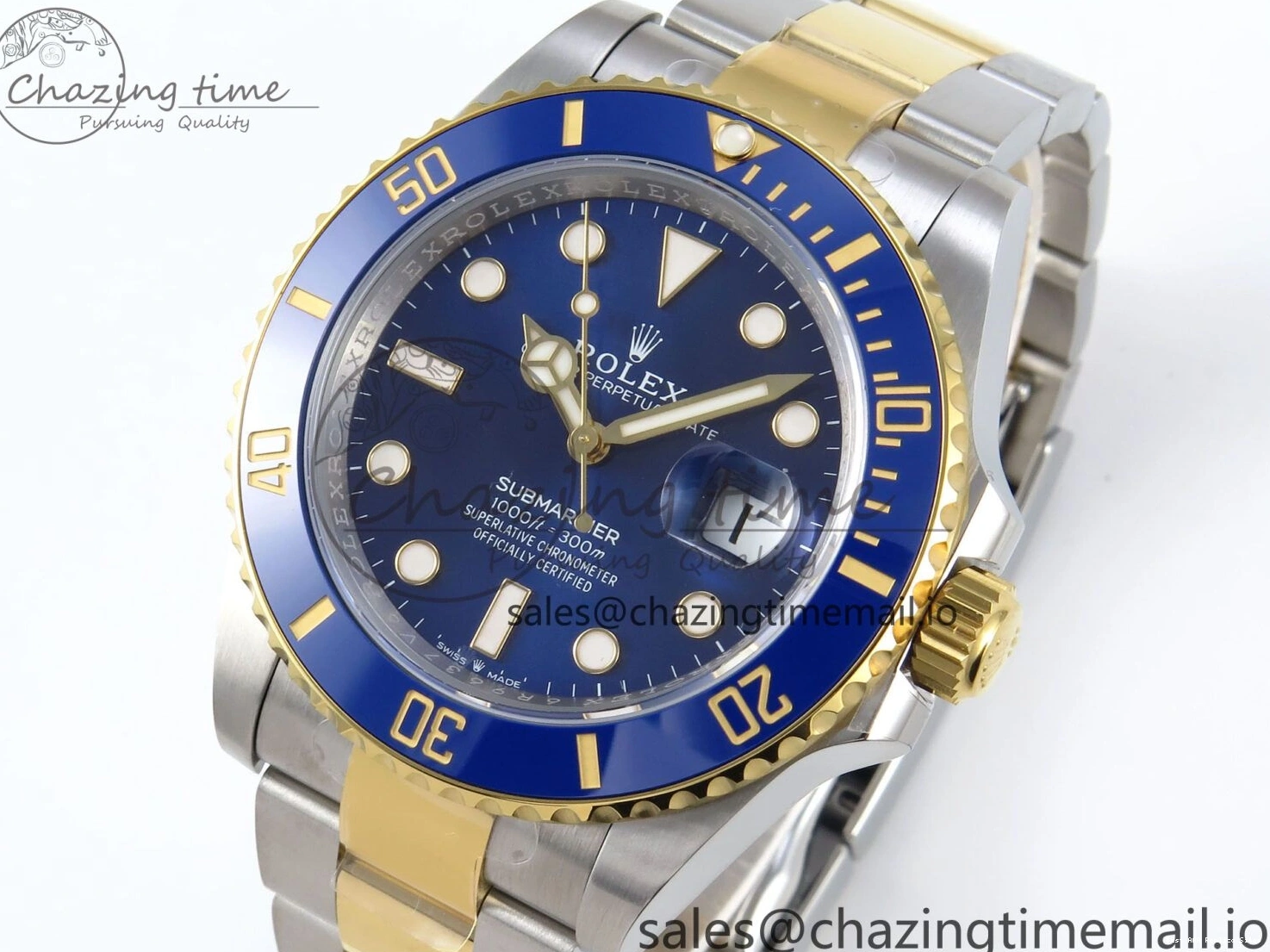 Best AAA Replica Sites Submariner YG Steel Bracelet 374 904L Dial 1:1 on Best Oyster Blue SH SS Edition Seasonal ARF SS YG 126613LB 0115